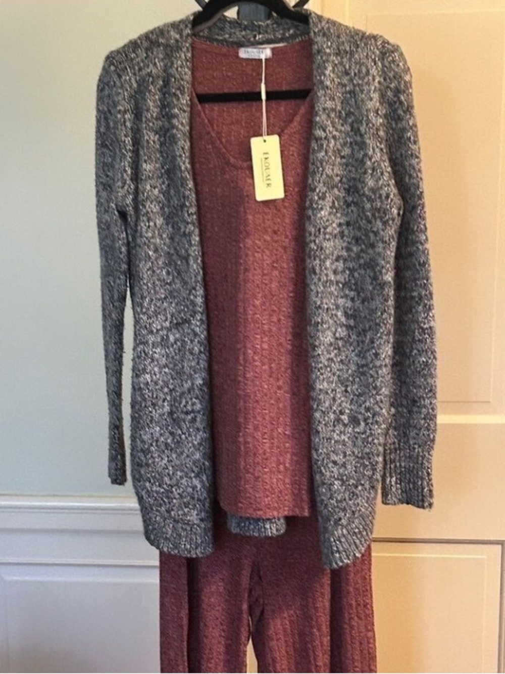 LOFT Gray Open-Front Cardigan Sweater Marled Gray Burgundy White Size Small - Picture 6 of 13